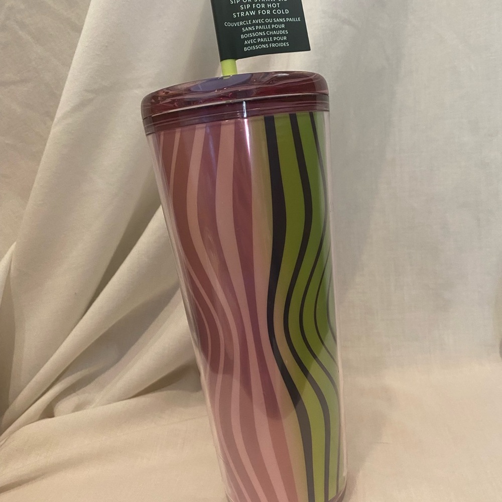 Starbucks Pink and Green Striped Tumbler